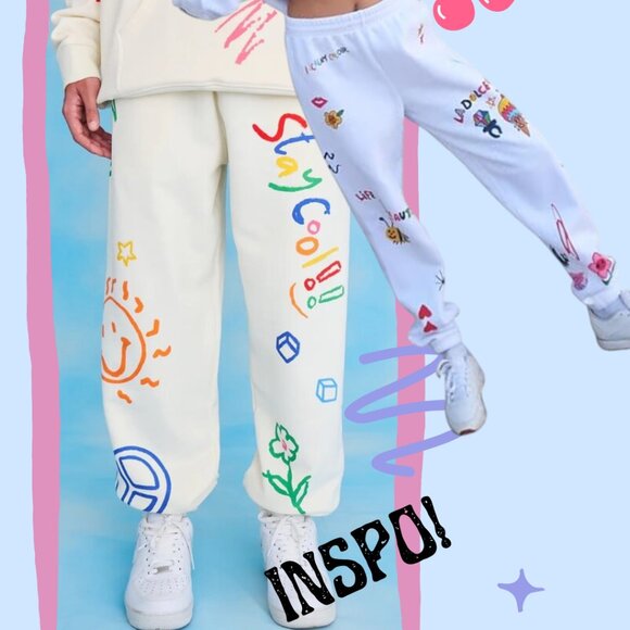 White Sweatpants with Multicolor scribbles - Picture 5 of 5